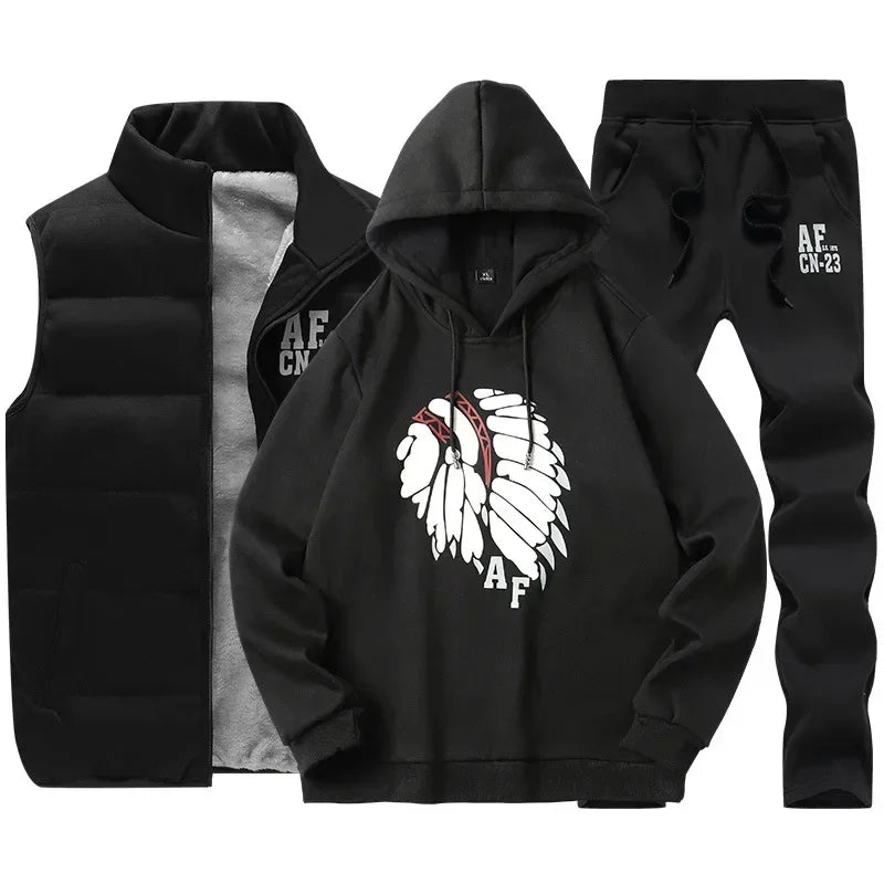 Conjunto de Invierno de 3 Piezas con Chaleco Acolchado / Chándal Completo Casual con Sudadera, Chaqueton y pantalónes
