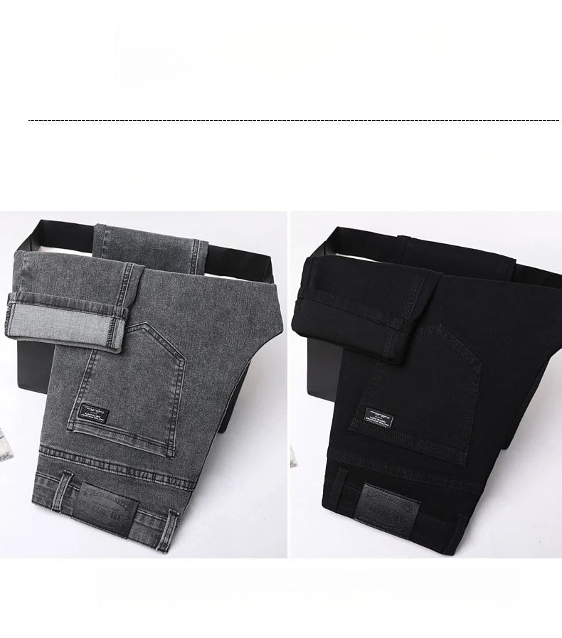 Vaqueros Rectos Elásticos de Algodón Confort / Jeans Básicos de Cintura Ajustable para Hombre