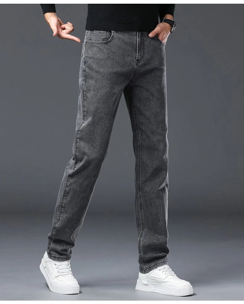 Vaqueros Rectos Elásticos de Algodón Confort / Jeans Básicos de Cintura Ajustable para Hombre