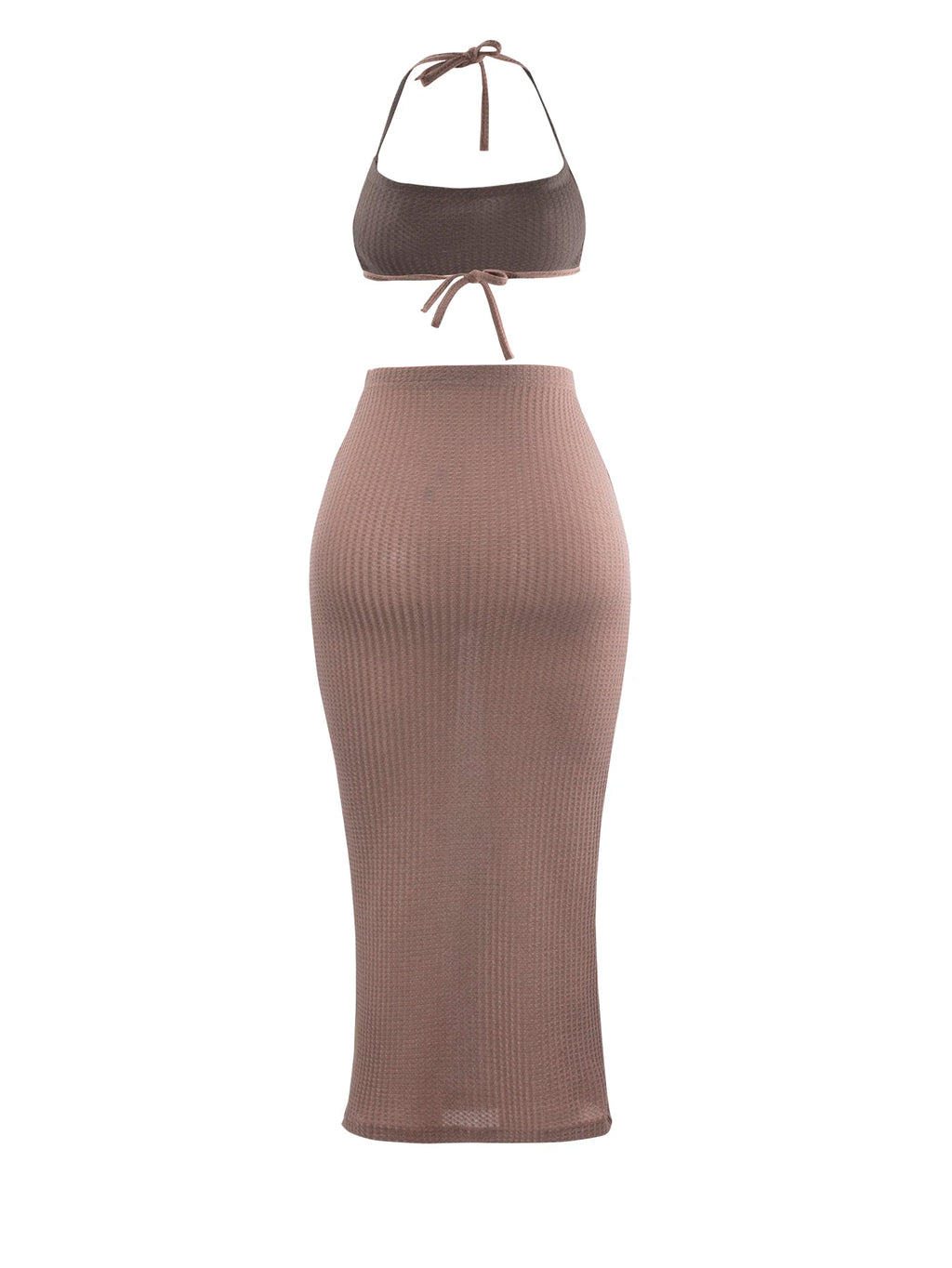 Conjunto de Falda Midi y Crop Top Monocolor / Outfit Dos Piezas de Punto