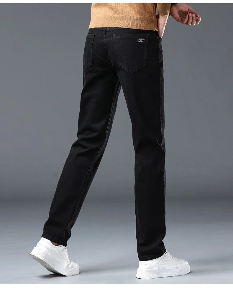 Vaqueros Rectos Elásticos de Algodón Confort / Jeans Básicos de Cintura Ajustable para Hombre
