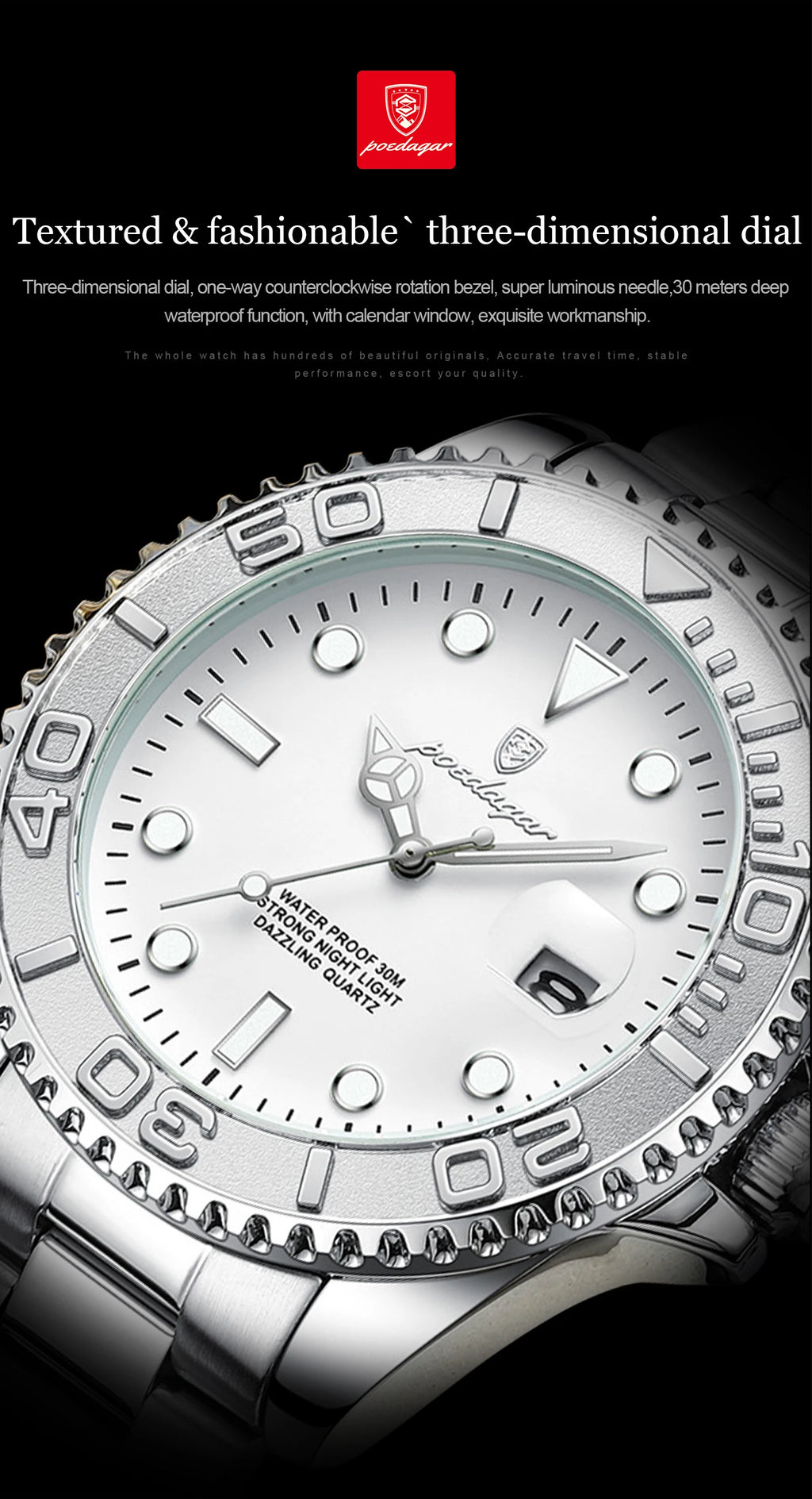 Reloj Cronógrafo de Acero Estilo Deportivo / Reloj de Pulsera Premium con Bisel Giratorio