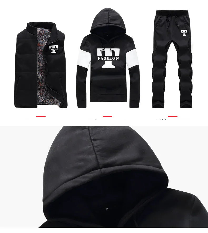 Conjunto de Invierno de 3 Piezas con Chaleco Acolchado / Chándal Completo Casual con Sudadera, Chaqueton y pantalónes