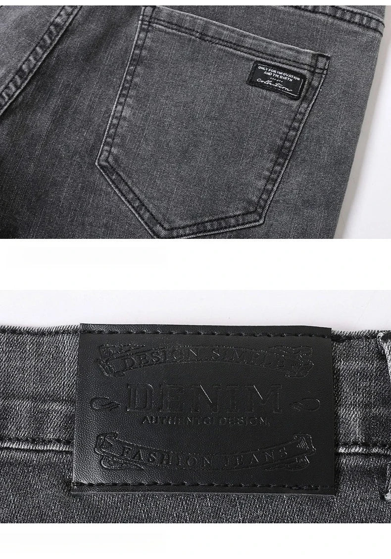 Vaqueros Rectos Elásticos de Algodón Confort / Jeans Básicos de Cintura Ajustable para Hombre