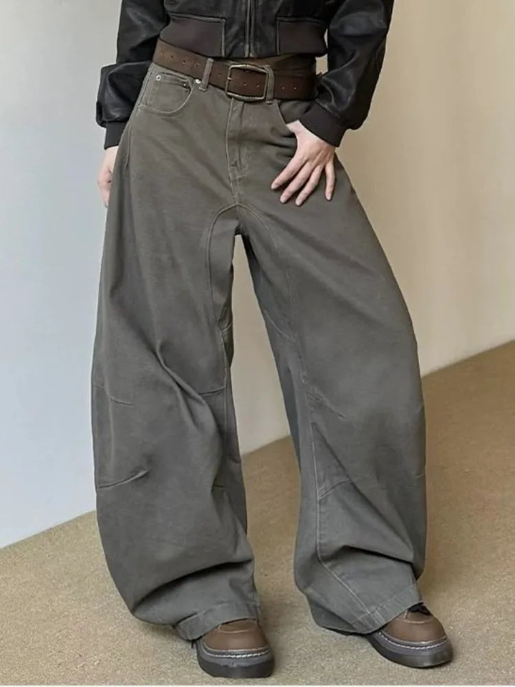 Vaqueros Extra Anchos Estilo Vintage / Jeans Baggy de Tiro Alto Deslavados