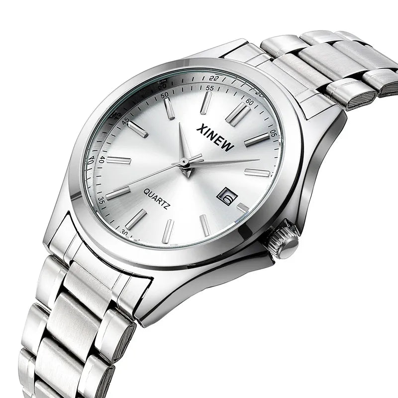 Reloj Analógico de Acero Inoxidable con Esfera Azul / Reloj Metálico Clásico para Hombre