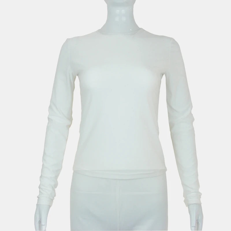 Camiseta Entallada Texturizada Manga Larga / Top Básico Elegante con Estilo