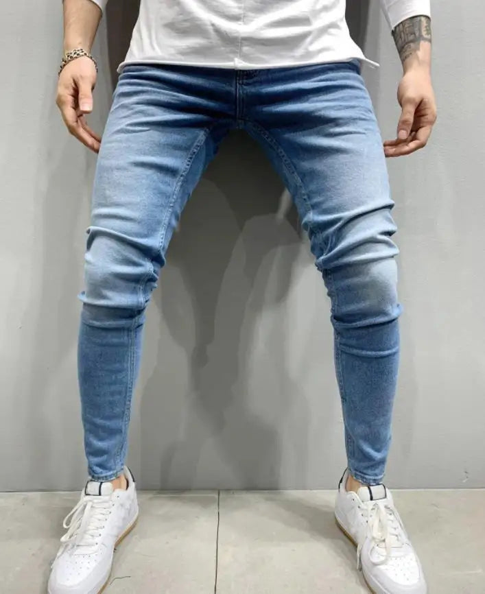 Vaqueros Slim Fit Deslavados con Rotos en las Rodillas / Jeans Ajustados Estilo Destruido Callejero