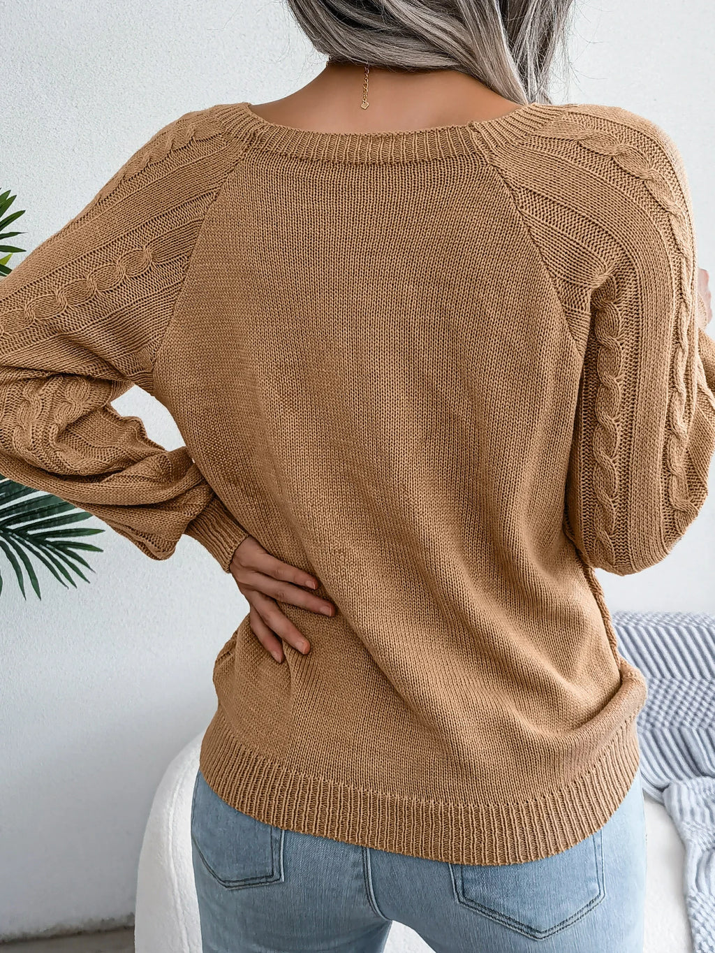 Suéter de Punto de Ocho con Botones en el Hombro para Mujer