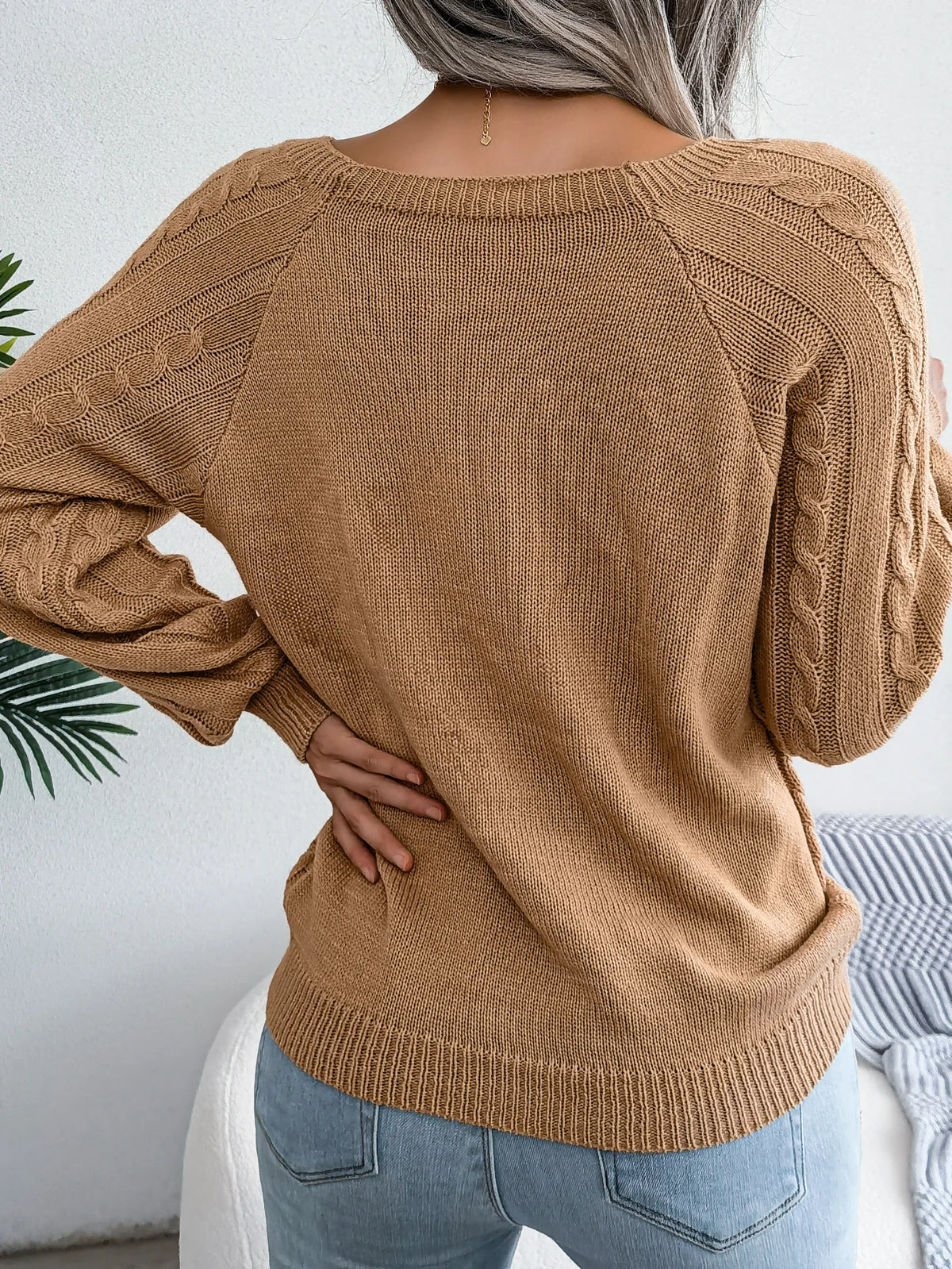 Suéter de Punto de Ocho con Botones en el Hombro para Mujer