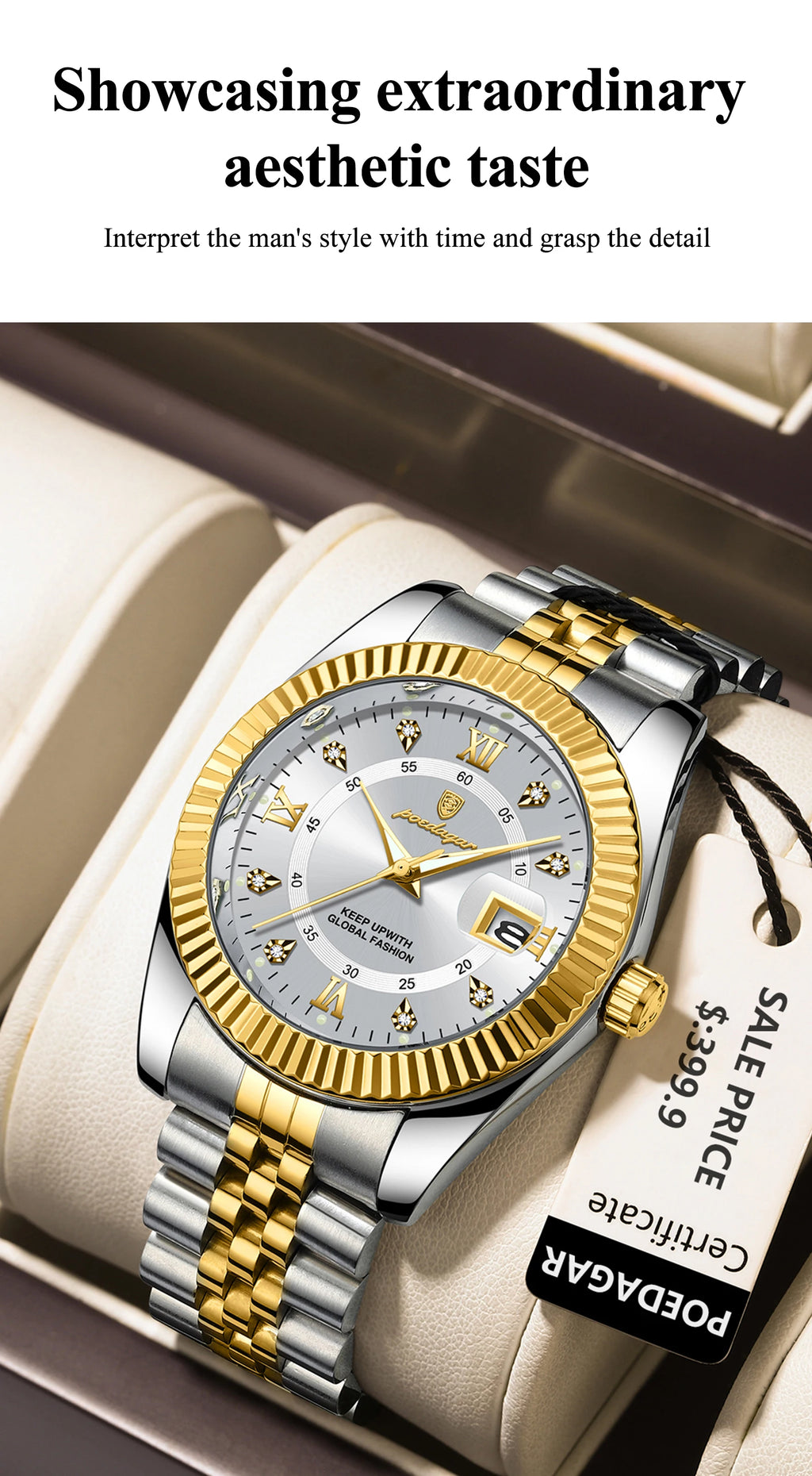 Reloj de Pulsera Clásico con Bisel Estriado / Reloj Formal de Acero para hombre