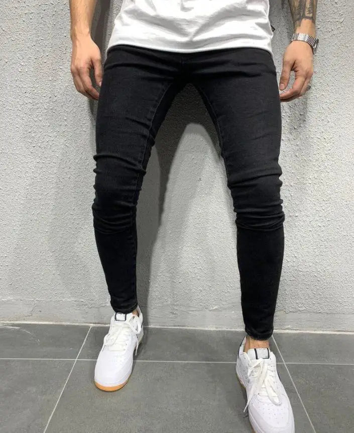 Vaqueros Slim Fit Deslavados con Rotos en las Rodillas / Jeans Ajustados Estilo Destruido Callejero