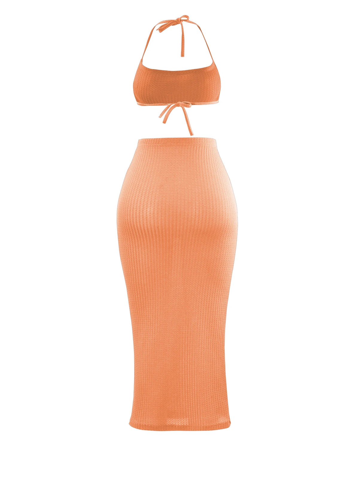 Conjunto de Falda Midi y Crop Top Monocolor / Outfit Dos Piezas de Punto