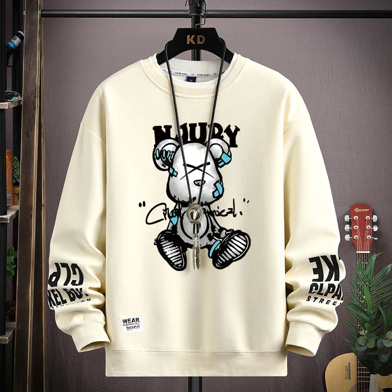 Sudadera Oversize Beige con Gráfico Urbano / Sudaderas de Algodón