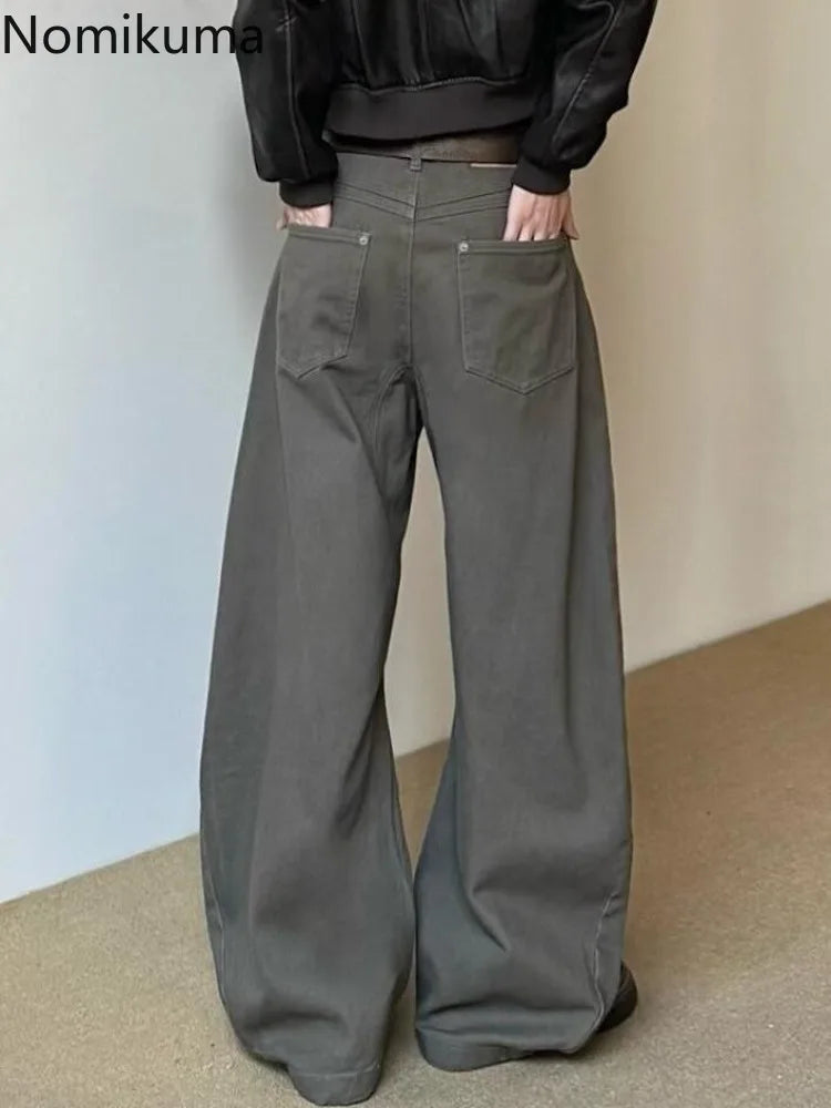 Vaqueros Extra Anchos Estilo Vintage / Jeans Baggy de Tiro Alto Deslavados