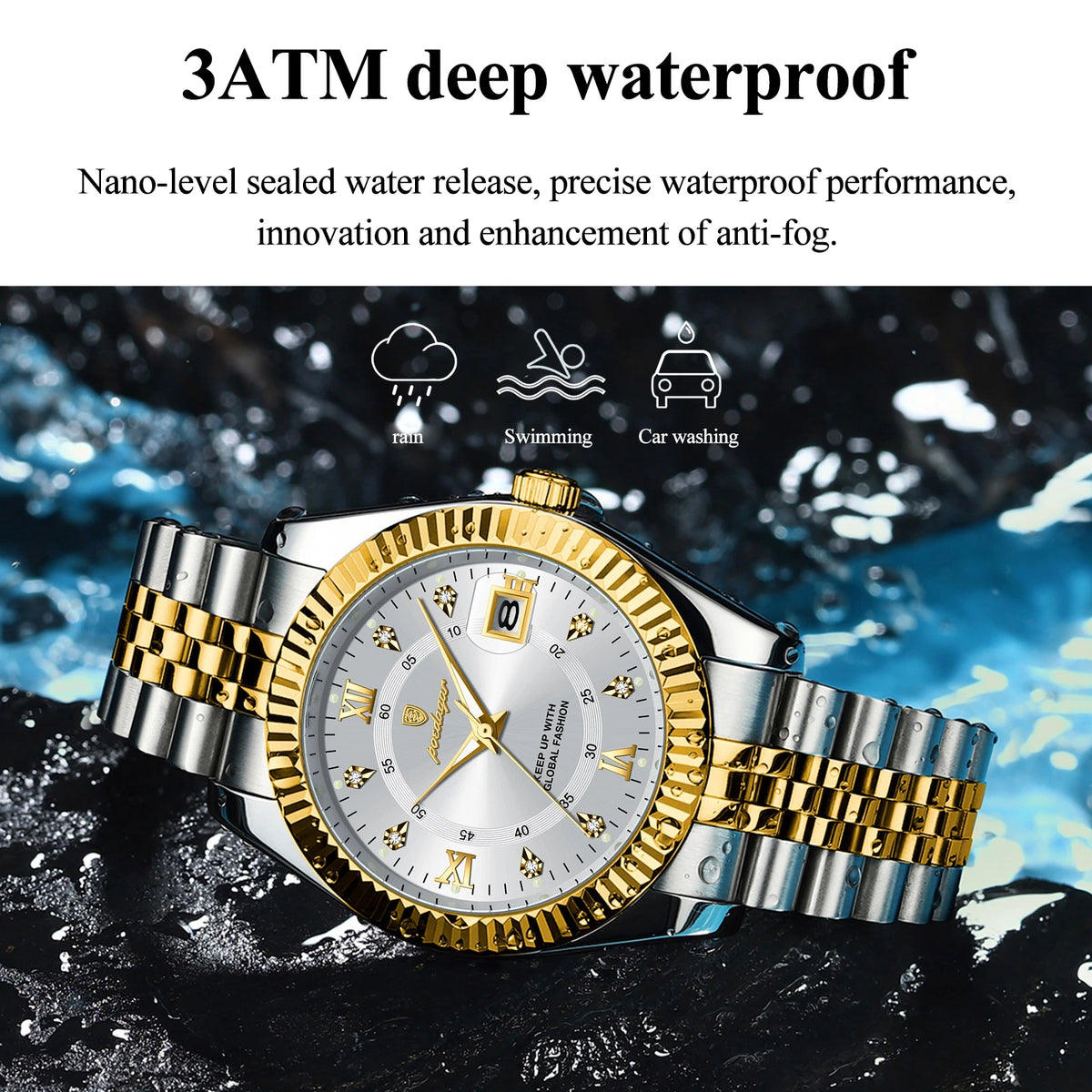 Reloj de Pulsera Clásico con Bisel Estriado / Reloj Formal de Acero para hombre