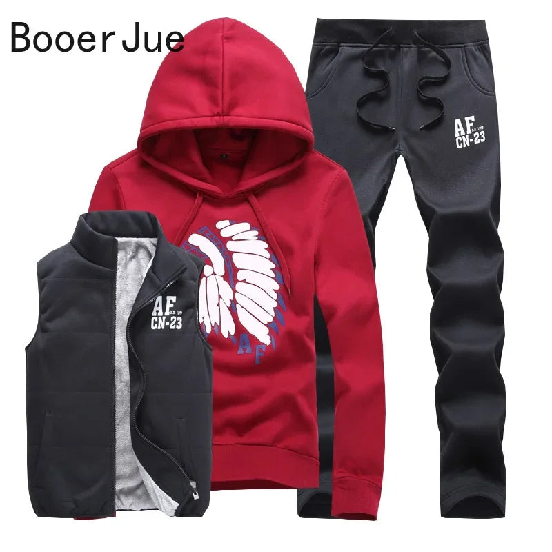 Conjunto de Invierno de 3 Piezas con Chaleco Acolchado / Chándal Completo Casual con Sudadera, Chaqueton y pantalónes