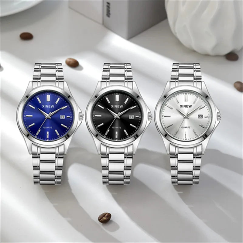 Reloj Analógico de Acero Inoxidable con Esfera Azul / Reloj Metálico Clásico para Hombre