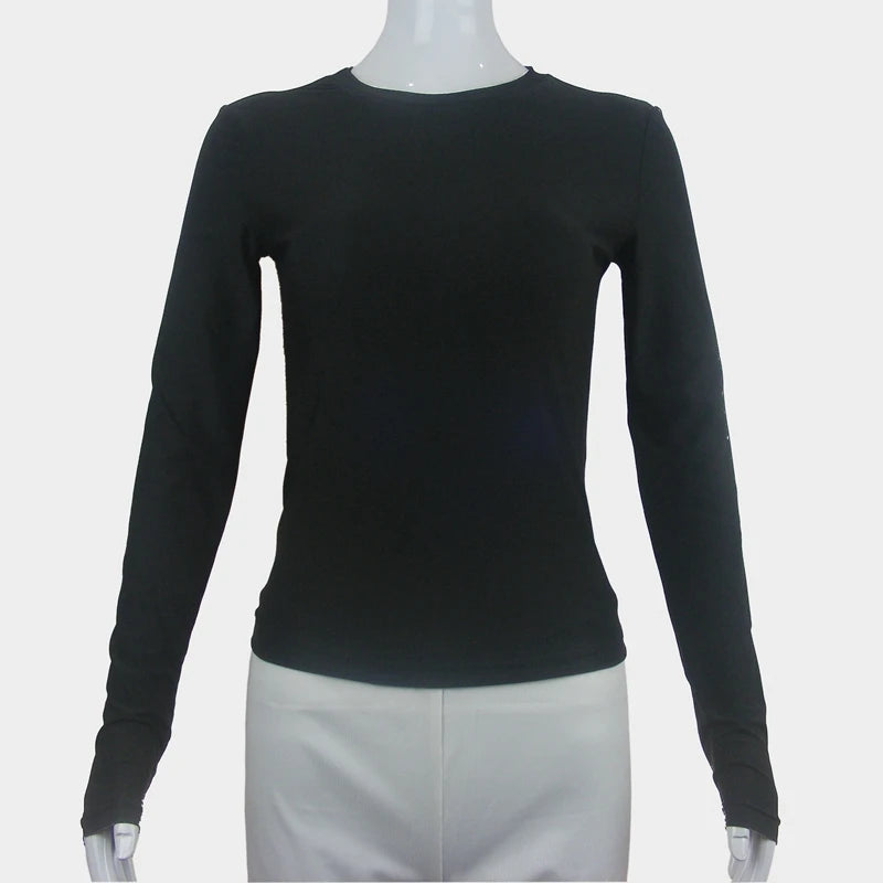 Camiseta Entallada Texturizada Manga Larga / Top Básico Elegante con Estilo