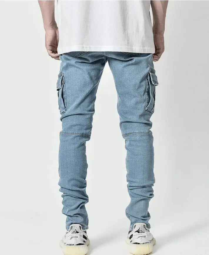 Vaqueros Elásticos Tipo Cargo con Bolsillos Laterales / Jeans Slim Fit con Diseño Cargo para Hombre