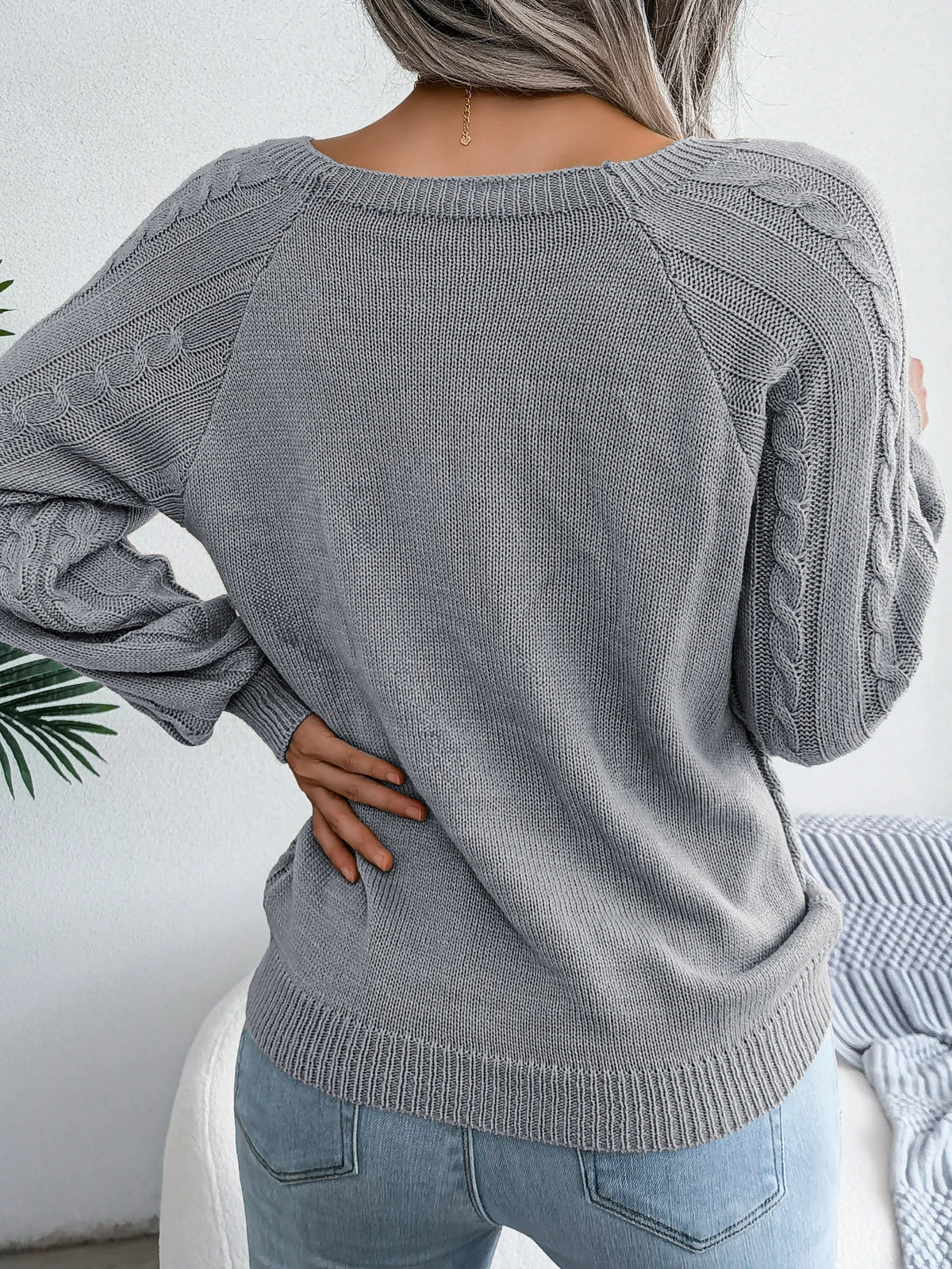 Suéter de Punto de Ocho con Botones en el Hombro para Mujer