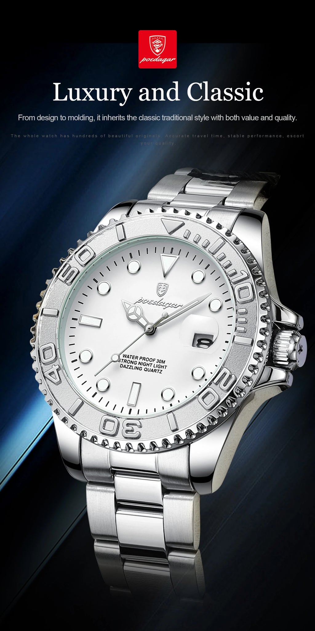 Reloj Cronógrafo de Acero Estilo Deportivo / Reloj de Pulsera Premium con Bisel Giratorio