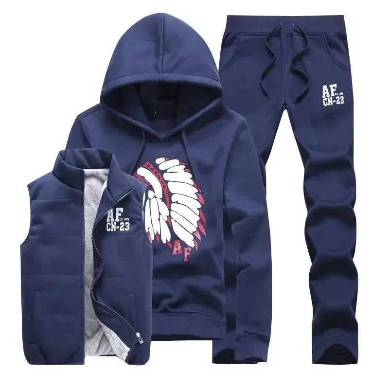 Conjunto de Invierno de 3 Piezas con Chaleco Acolchado / Chándal Completo Casual con Sudadera, Chaqueton y pantalónes