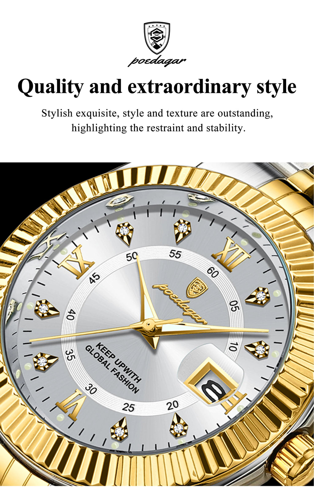 Reloj de Pulsera Clásico con Bisel Estriado / Reloj Formal de Acero para hombre