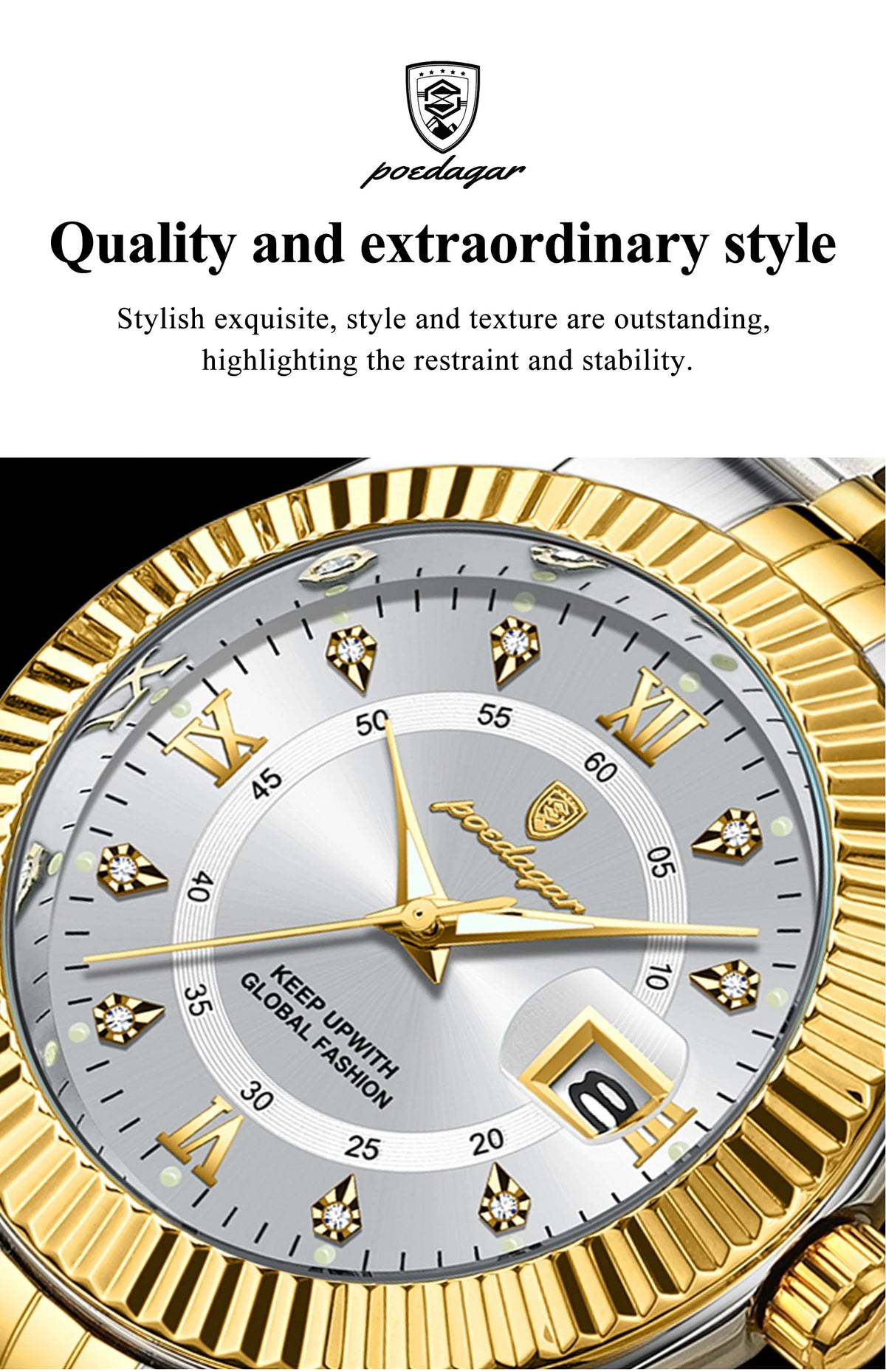Reloj de Pulsera Clásico con Bisel Estriado / Reloj Formal de Acero para hombre