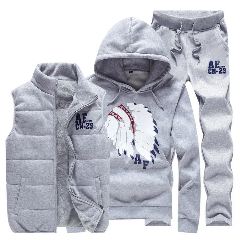 Conjunto de Invierno de 3 Piezas con Chaleco Acolchado / Chándal Completo Casual con Sudadera, Chaqueton y pantalónes