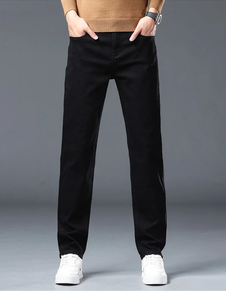 Vaqueros Rectos Elásticos de Algodón Confort / Jeans Básicos de Cintura Ajustable para Hombre
