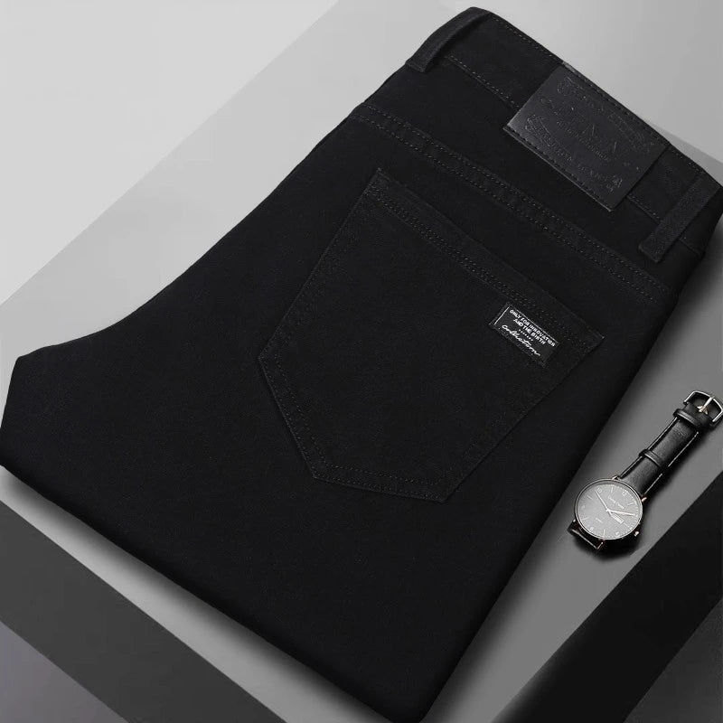 Vaqueros Rectos Elásticos de Algodón Confort / Jeans Básicos de Cintura Ajustable para Hombre