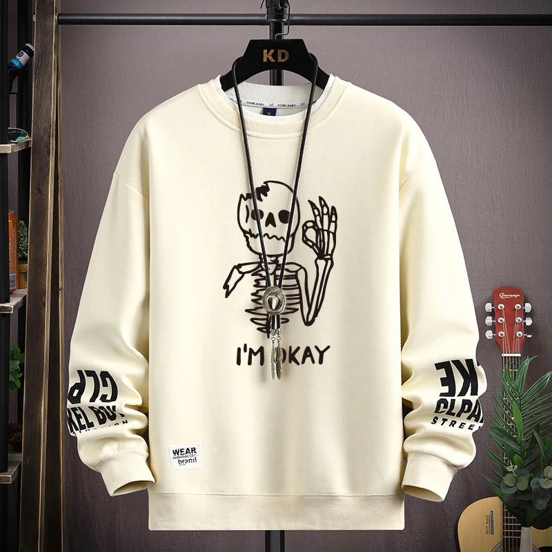 Sudadera Oversize Beige con Gráfico Urbano / Sudaderas de Algodón