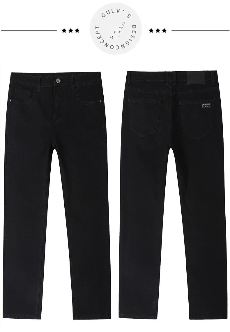 Vaqueros Rectos Elásticos de Algodón Confort / Jeans Básicos de Cintura Ajustable para Hombre