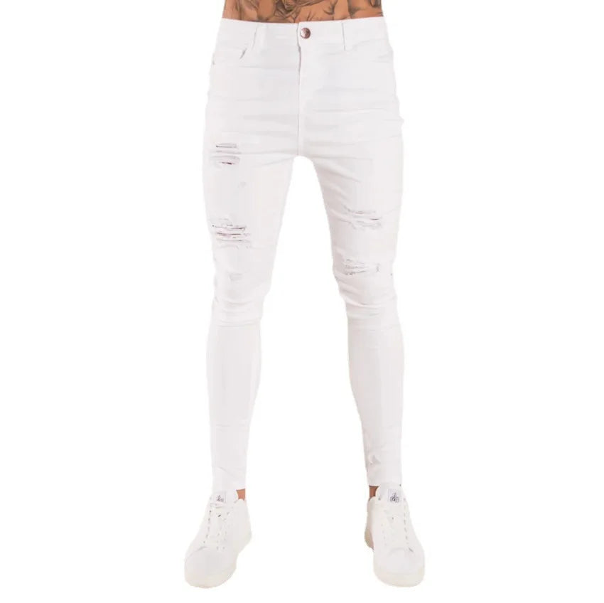 Vaqueros Slim Fit Deslavados con Rotos en las Rodillas / Jeans Ajustados Estilo Destruido Callejero
