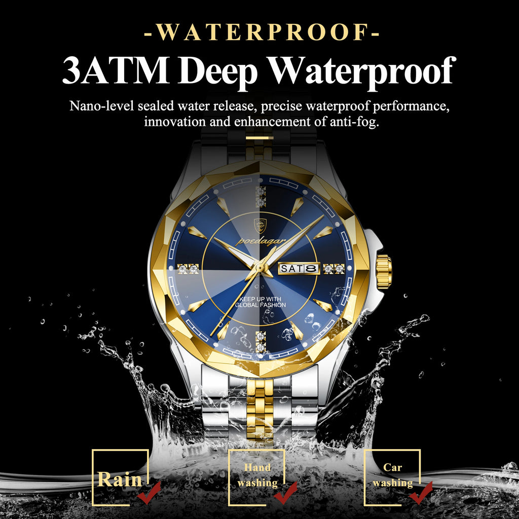 Reloj Analógico de Acero Inoxidable con Cristal Facetado / Reloj de Vestir con Esfera de Contraste Geométrico