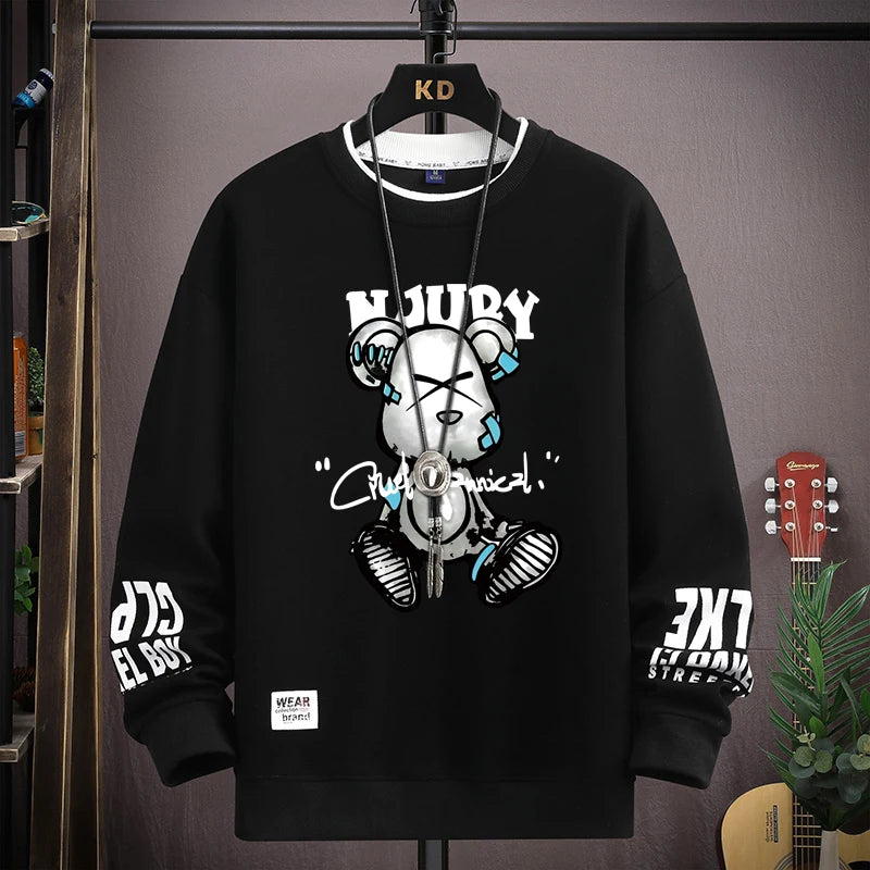 Sudadera Oversize Beige con Gráfico Urbano / Sudaderas de Algodón