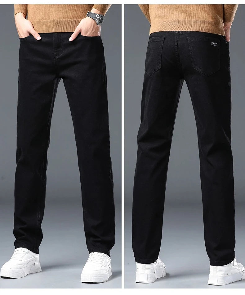 Vaqueros Rectos Elásticos de Algodón Confort / Jeans Básicos de Cintura Ajustable para Hombre