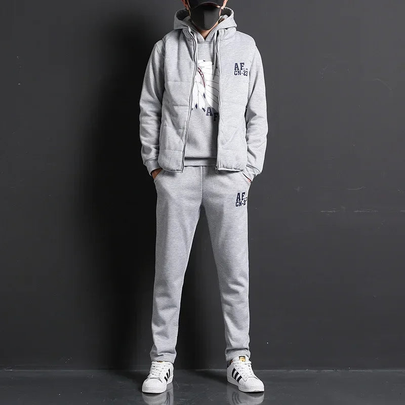 Conjunto de Invierno de 3 Piezas con Chaleco Acolchado / Chándal Completo Casual con Sudadera, Chaqueton y pantalónes