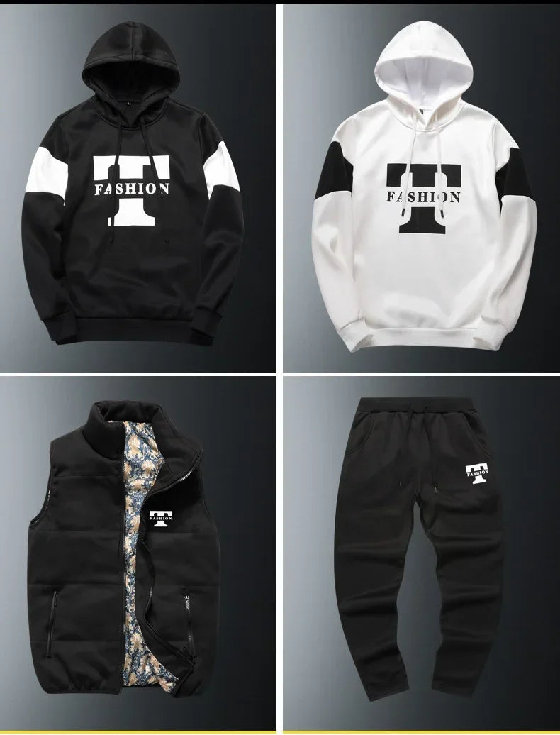Conjunto de Invierno de 3 Piezas con Chaleco Acolchado / Chándal Completo Casual con Sudadera, Chaqueton y pantalónes