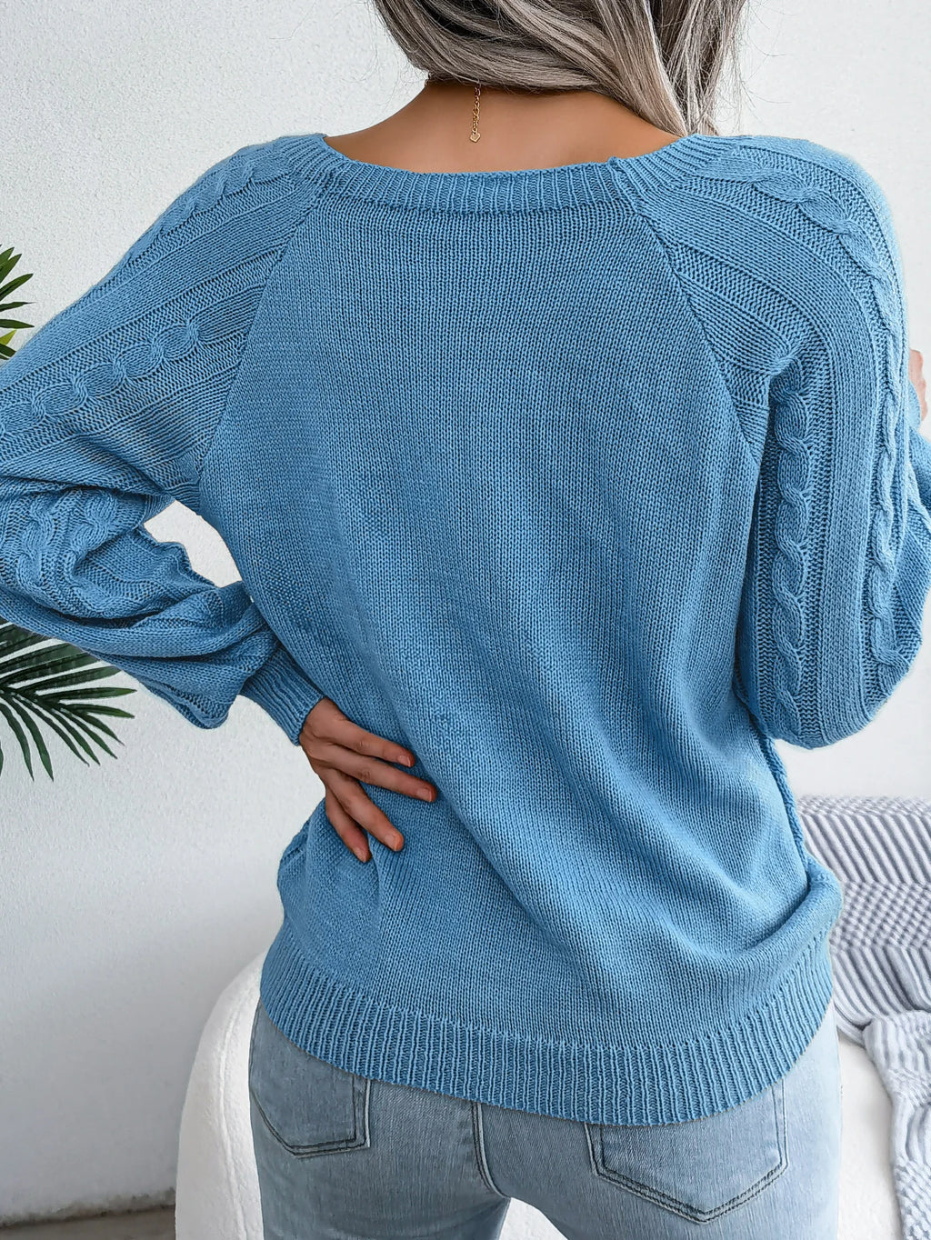 Suéter de Punto de Ocho con Botones en el Hombro para Mujer