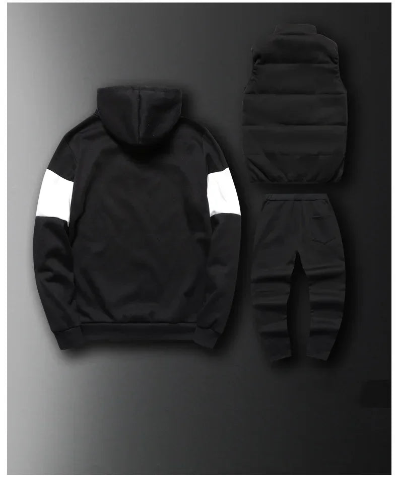 Conjunto de Invierno de 3 Piezas con Chaleco Acolchado / Chándal Completo Casual con Sudadera, Chaqueton y pantalónes