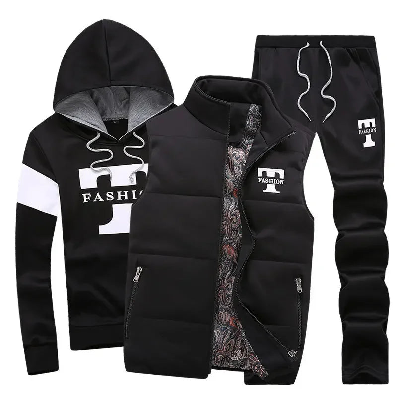 Conjunto de Invierno de 3 Piezas con Chaleco Acolchado / Chándal Completo Casual con Sudadera, Chaqueton y pantalónes