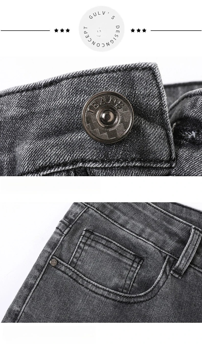 Vaqueros Rectos Elásticos de Algodón Confort / Jeans Básicos de Cintura Ajustable para Hombre