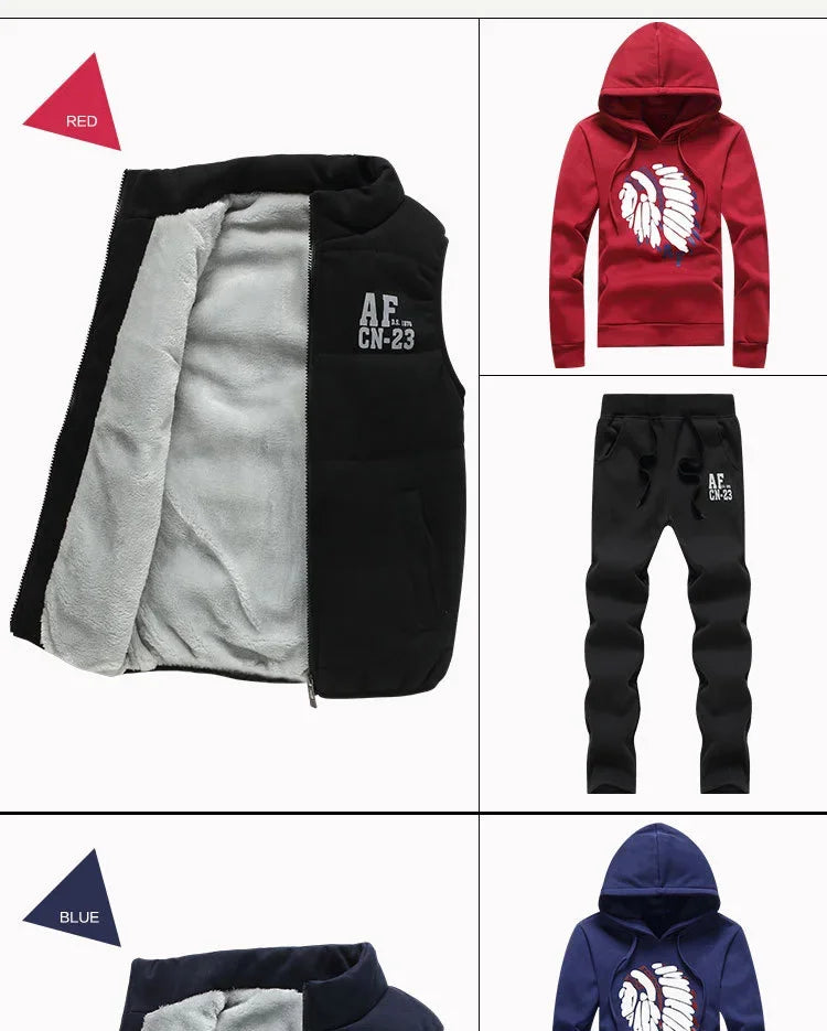 Conjunto de Invierno de 3 Piezas con Chaleco Acolchado / Chándal Completo Casual con Sudadera, Chaqueton y pantalónes