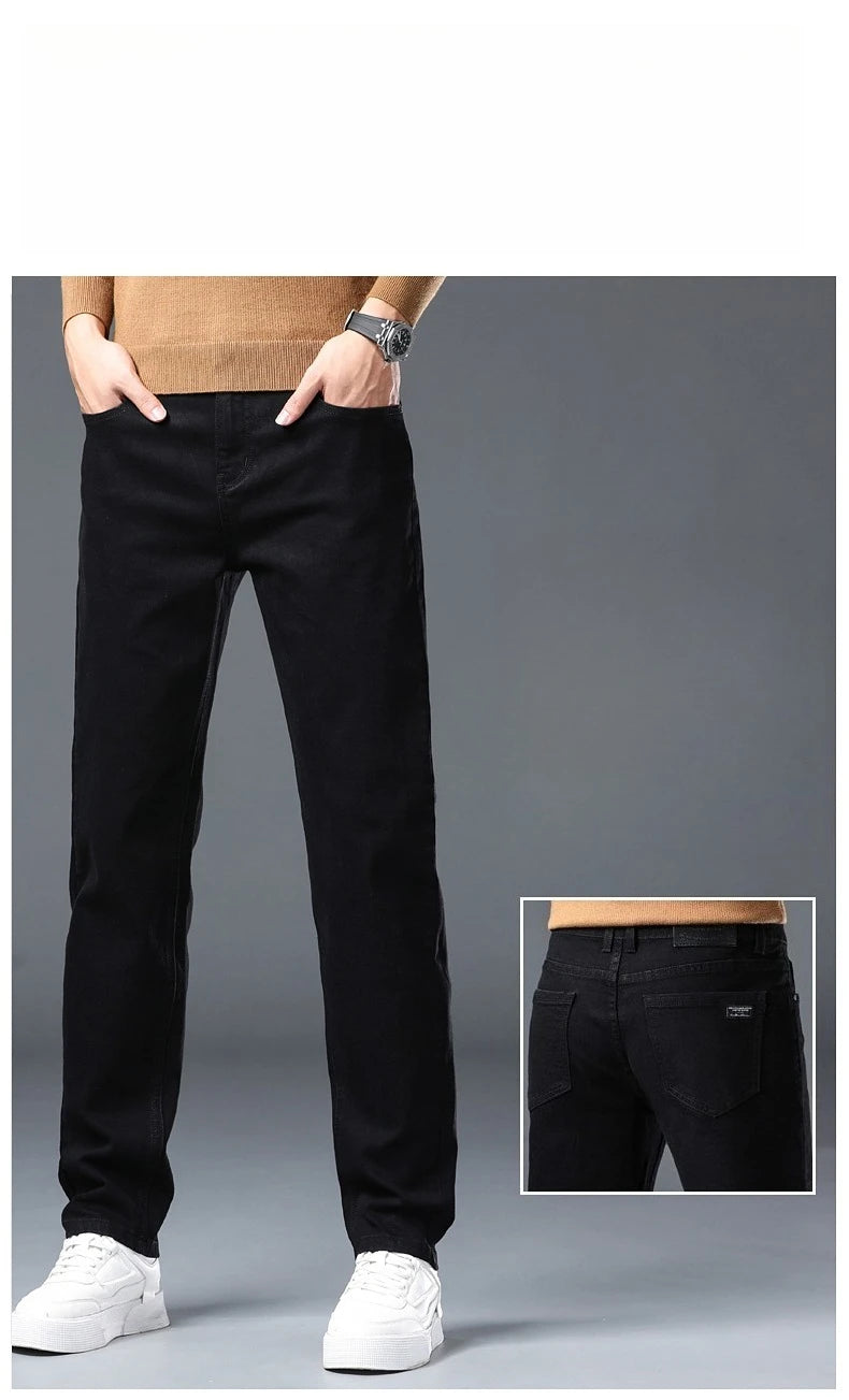 Vaqueros Rectos Elásticos de Algodón Confort / Jeans Básicos de Cintura Ajustable para Hombre