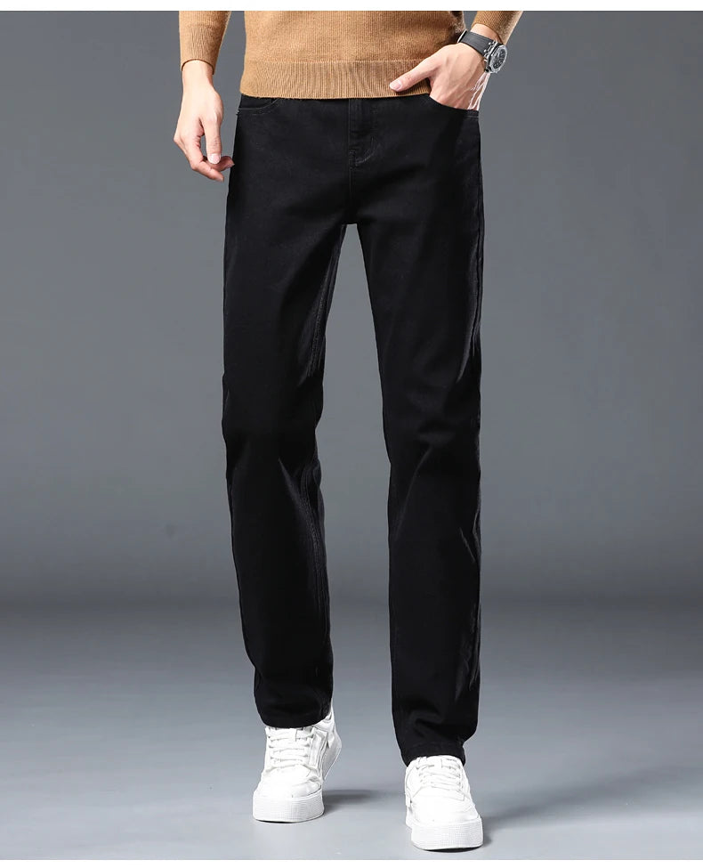 Vaqueros Rectos Elásticos de Algodón Confort / Jeans Básicos de Cintura Ajustable para Hombre