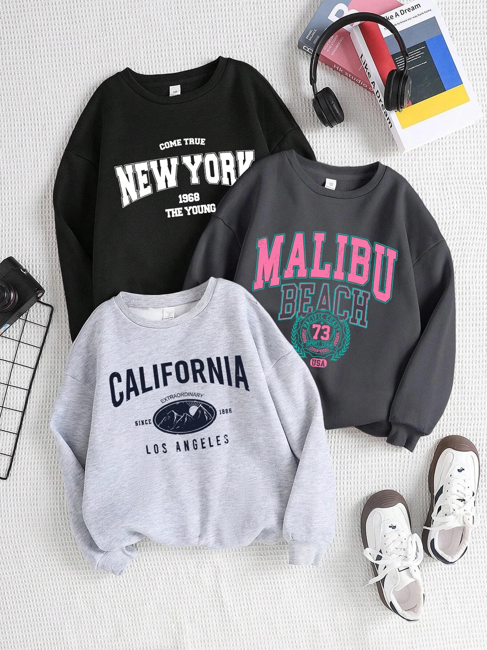 Sudadera Casual con Gráficos de Ciudades (New York / California / Malibu)