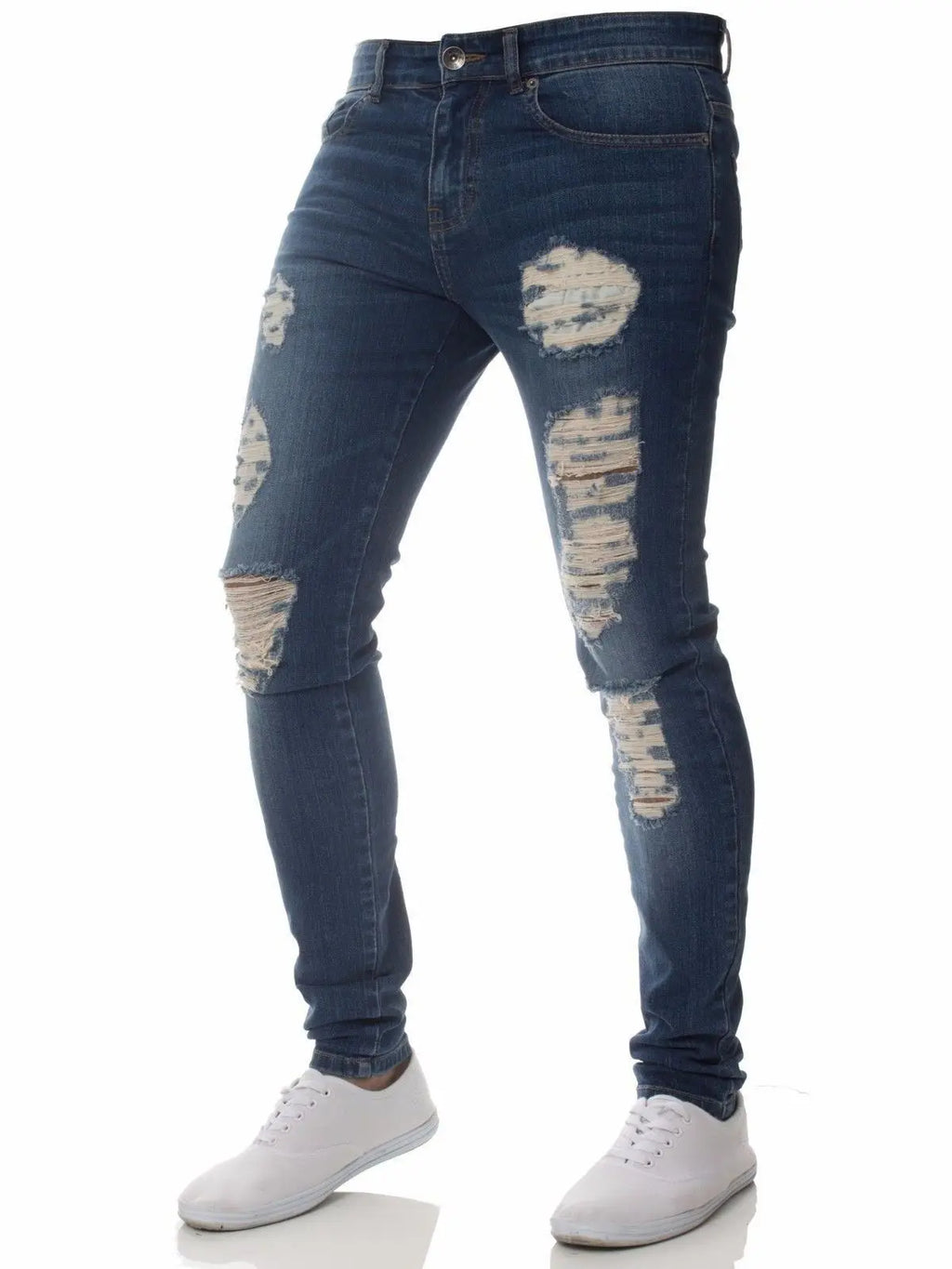 Vaqueros Slim Fit Deslavados con Rotos en las Rodillas / Jeans Ajustados Estilo Destruido Callejero