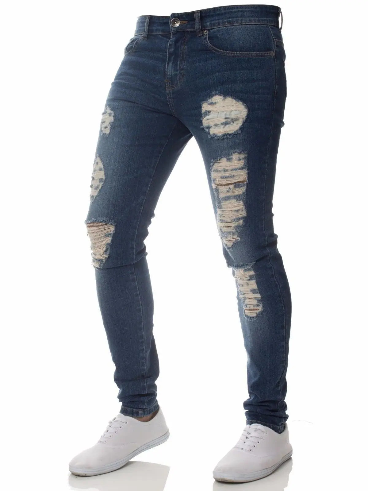 Vaqueros Slim Fit Deslavados con Rotos en las Rodillas / Jeans Ajustados Estilo Destruido Callejero